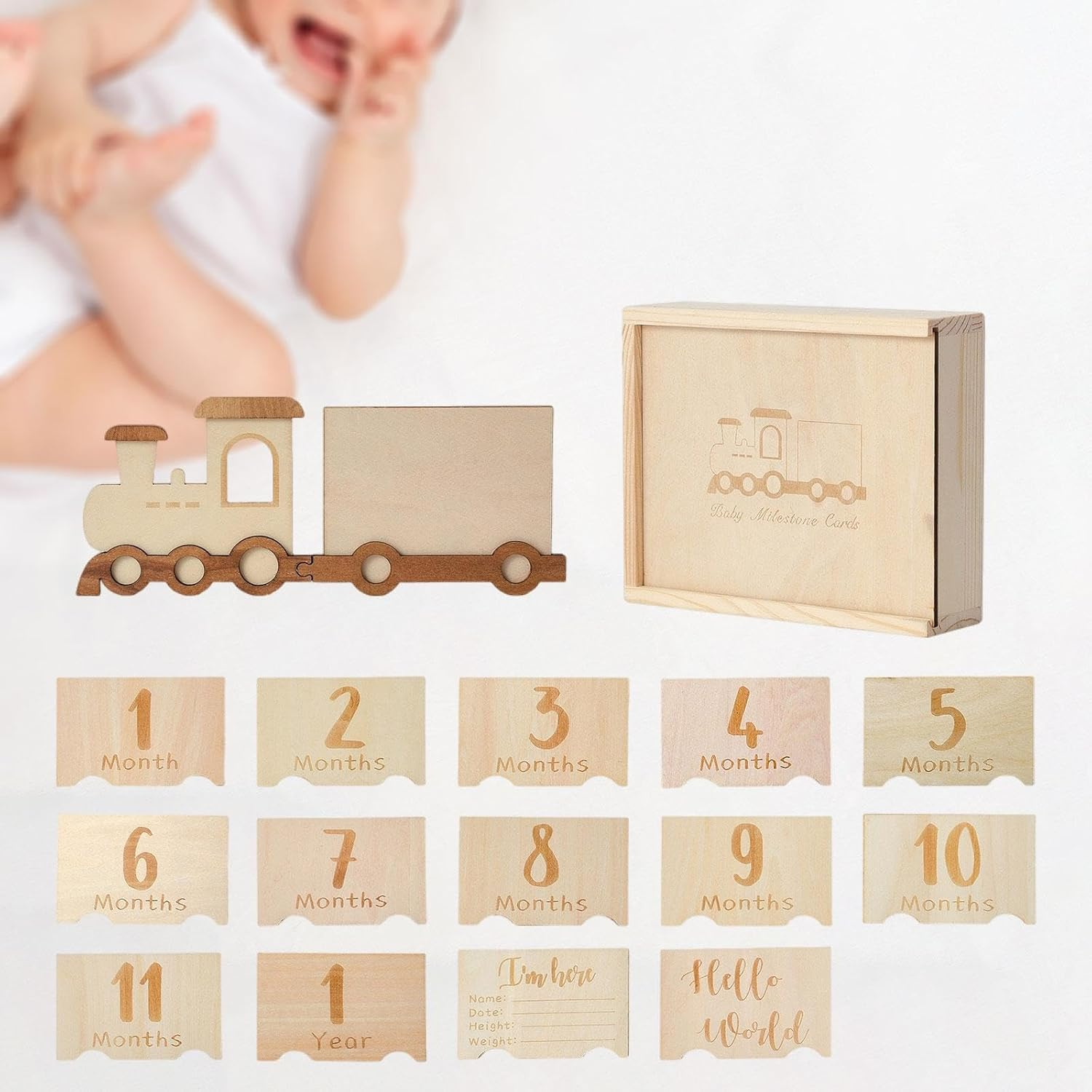 Wooden Baby Milestone Photo Frame for Baby Shower Week Month Year Keepsake