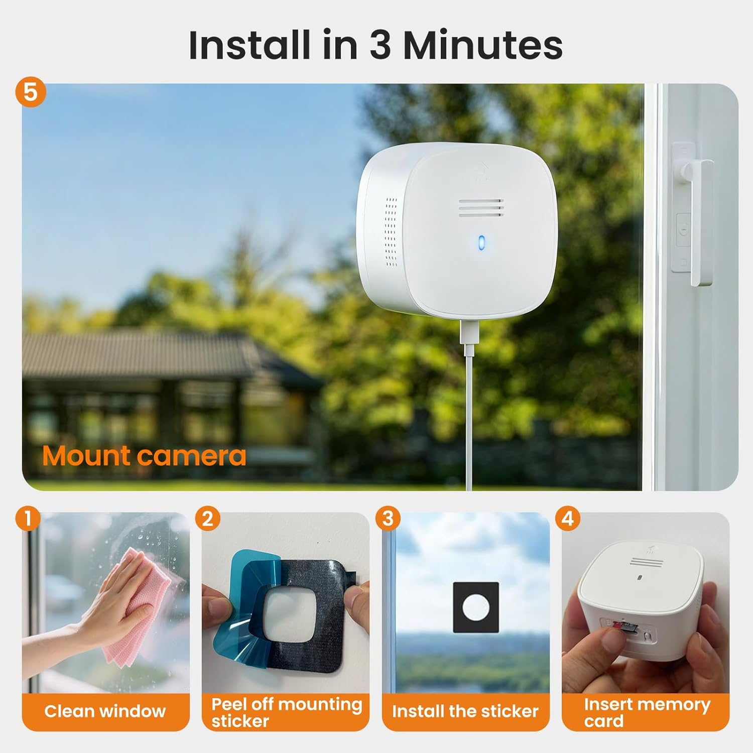 3MP 2K Window Camera, Spectravivid AI Color Night Vision Window Cameras for Home Security, 2.4G&5G Wifi, Person & Motion Detection Siren, Two-Way Audio, 24/7 Recording, Easy Quick Install on Glass image number 1