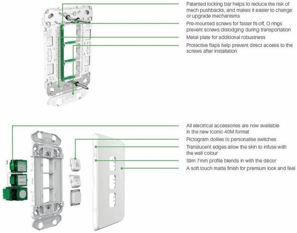 Clipsal Iconic 250V 10AX Vertical Mount 1 Gang LED Flush Switch, Vivid White image number 1