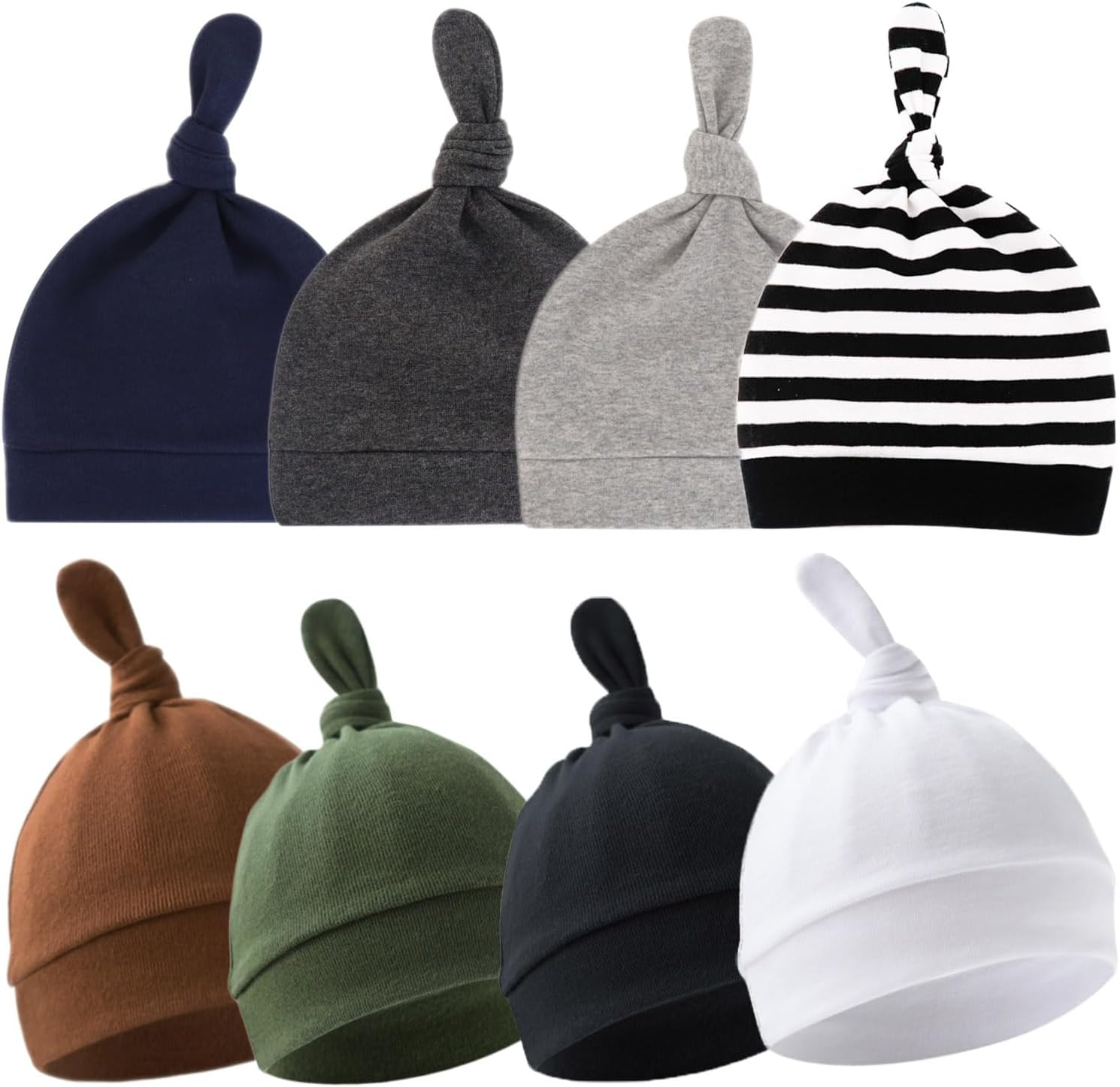 Beoffer 8 Pack Baby Newborn Hats Set Top-Knot Beanie Soft Stretchable Hats Adjustable Caps for Infant Girls Boys 0-6 Months image number 5