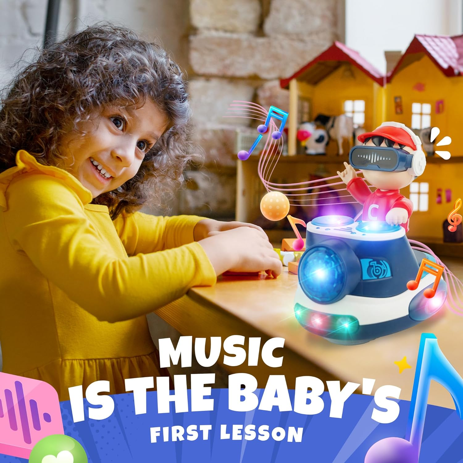 Musical Toys for Baby Crawling, Infant Tummy Time Toys for Toddler, Jazz Drums Early Educational Kids Music Sensory Toys Christmas Birthday Gift for Boys and Girls (DJ Blue) - Dj Yellow image number 6