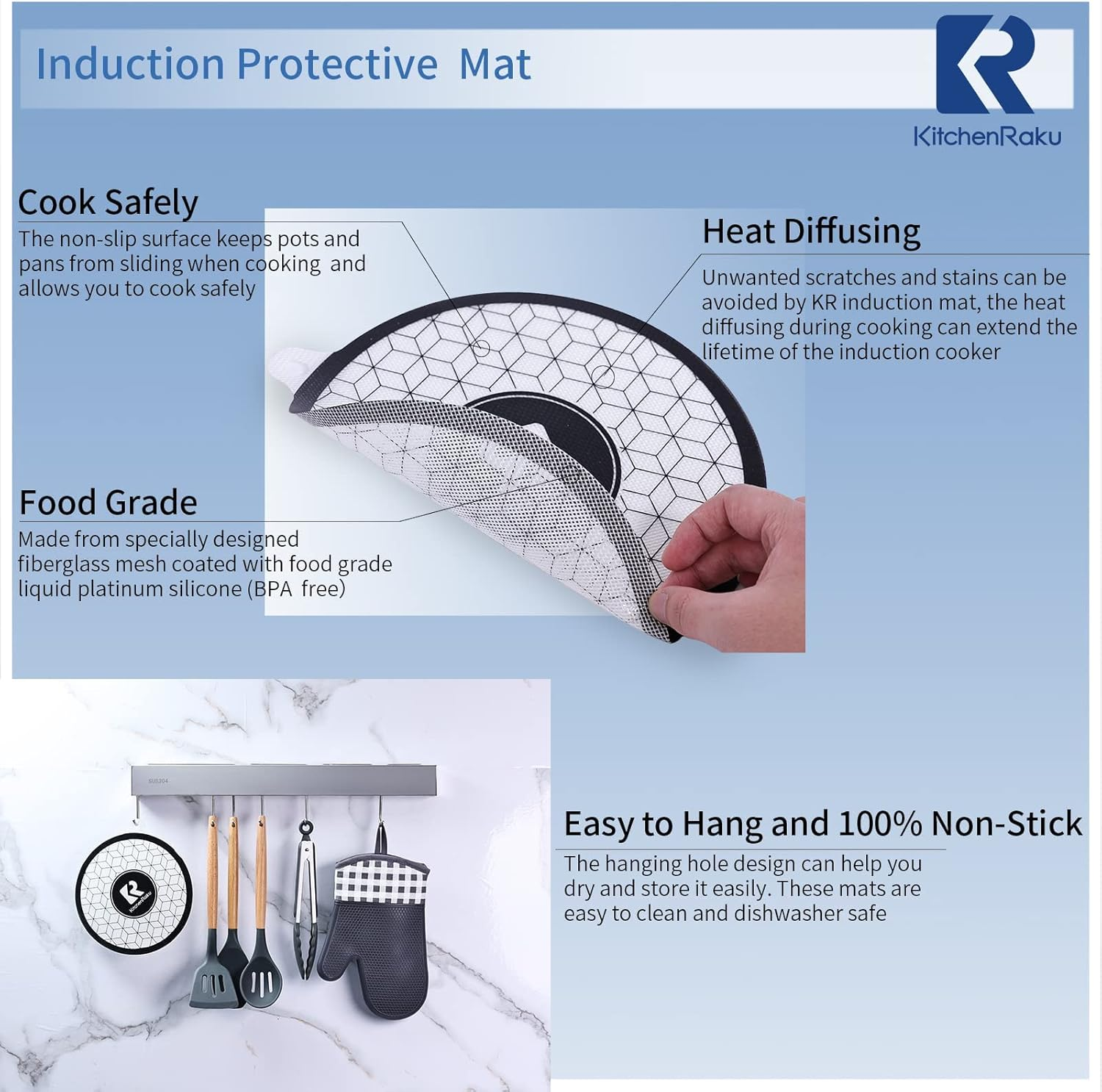 2 PCS Induction Cooktop Mat - Induction Hob Protector- (Magnetic) Cooktop Scratch Protector - for Induction Stove,Multifunctional Silicone Mats - for Air Fryer Liners by Kitchenraku (24Cm) image number 4