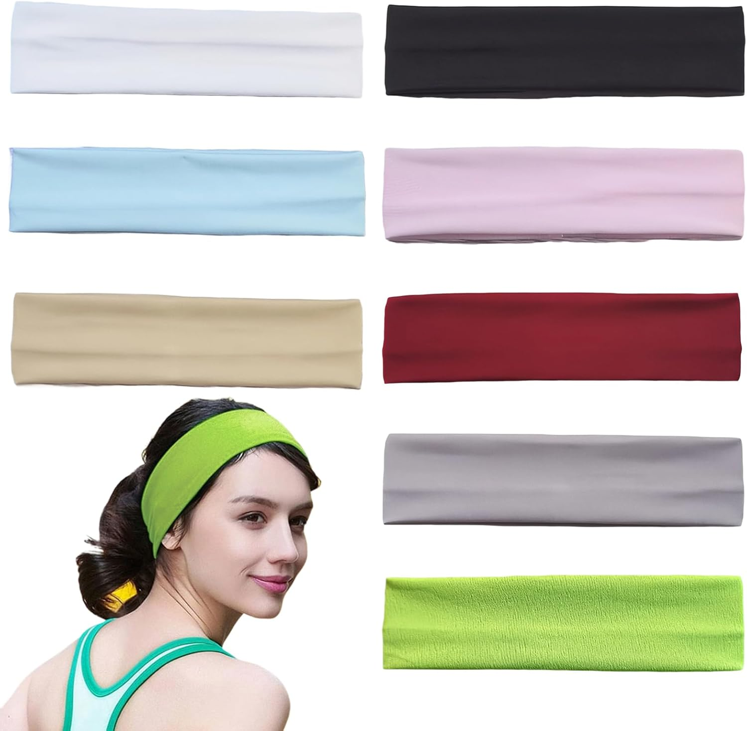 HSUYUN Pack of 8 Women'S Sports Headbands, Breathable Sweat-Wicking Hair Band, Soft Headband, Women'S Summer, Elastic Hair Bands, Outdoor Sports, Yoga, Dance image number 1