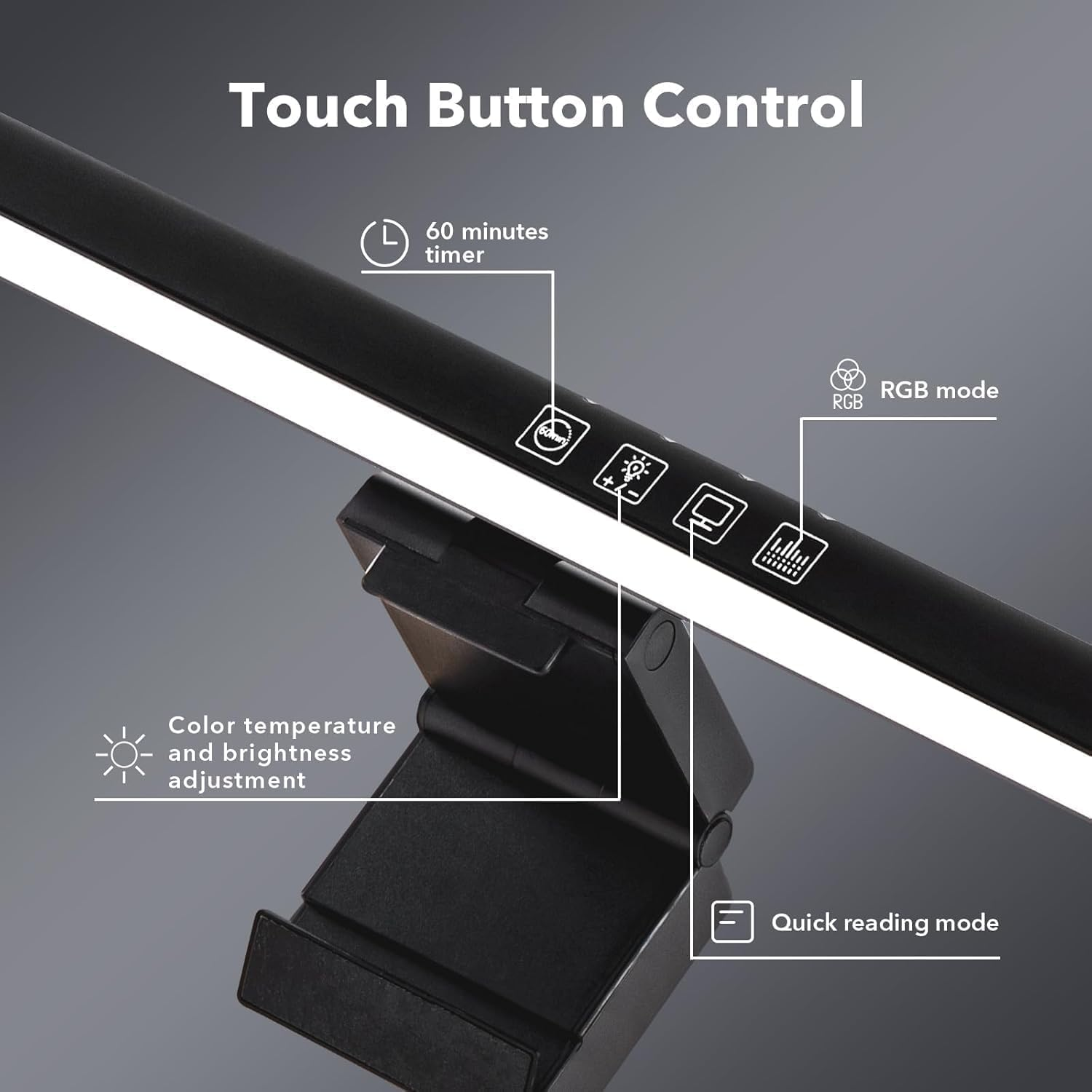 MUSOLA Flat Monitor Light Bar with RGB Backlight & 60-Min Timer, 3000-6000K Stepless Dimming, 0.3-0.8" Clamp for Office/Gaming, USB-C Eye Care Desk Lamp (Touch Control/Blue Light Filter) image number 5