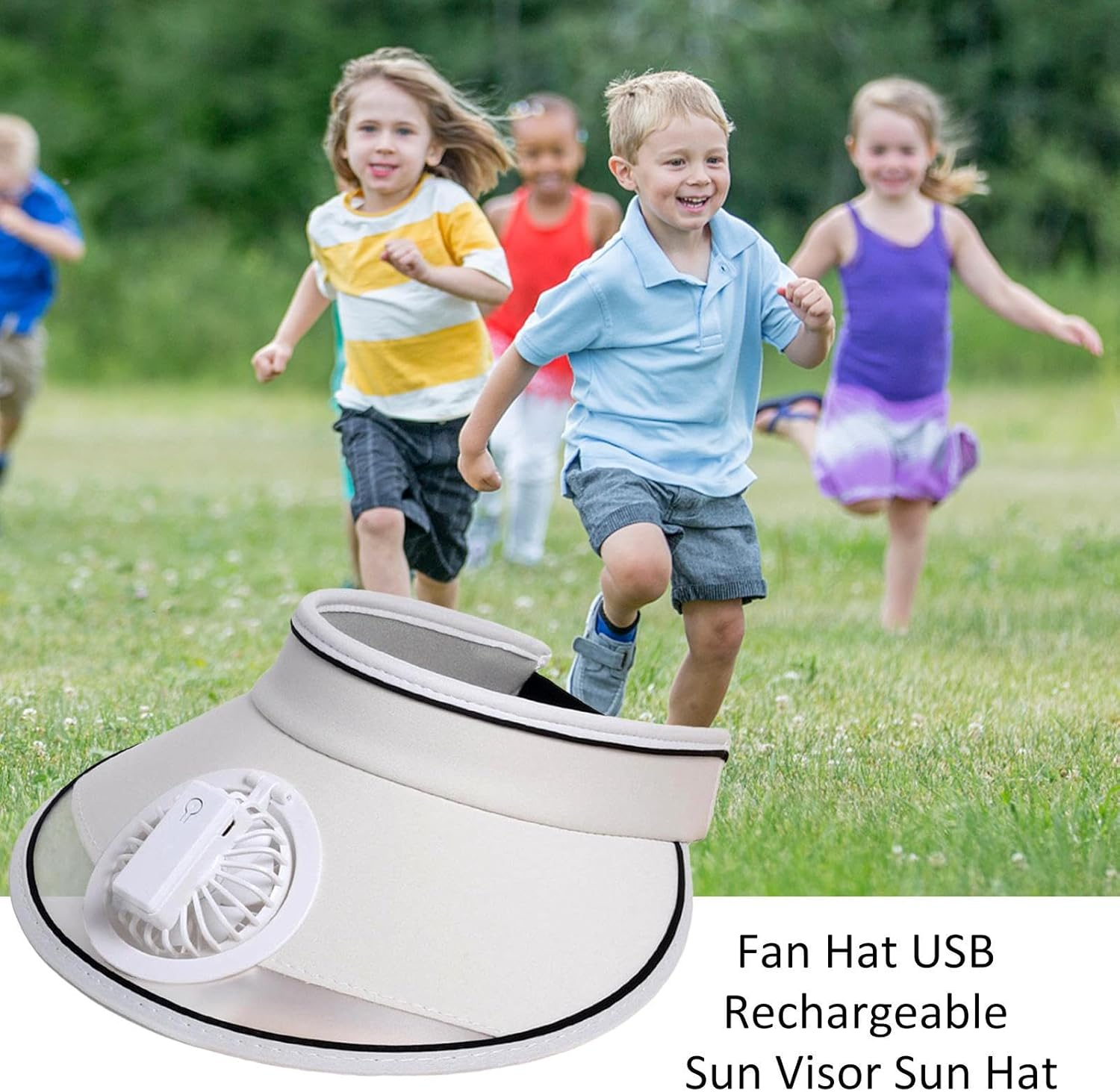 Sun Visor Hats with Fan | Large Area Sun Protection - USB Rechargeable - Cooling Hat with Multiple Colors, Fan Beach Accessories for Hiking Casual Women Beach White image number 3