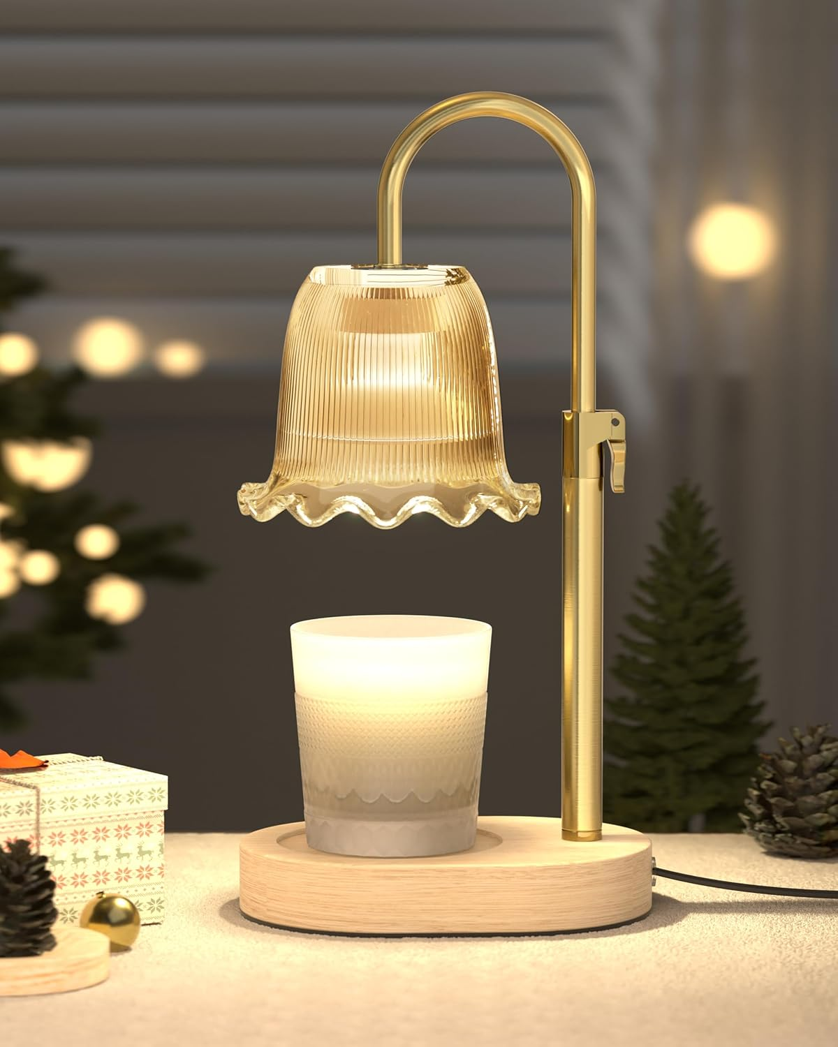 Electric Candle Warmer Lamp Black, Candle Lamp Warmer with Timer, Wax Warmer Lamp for Jar Candles, Adjustable Height Candle Light Warmer with 2 Bulbs