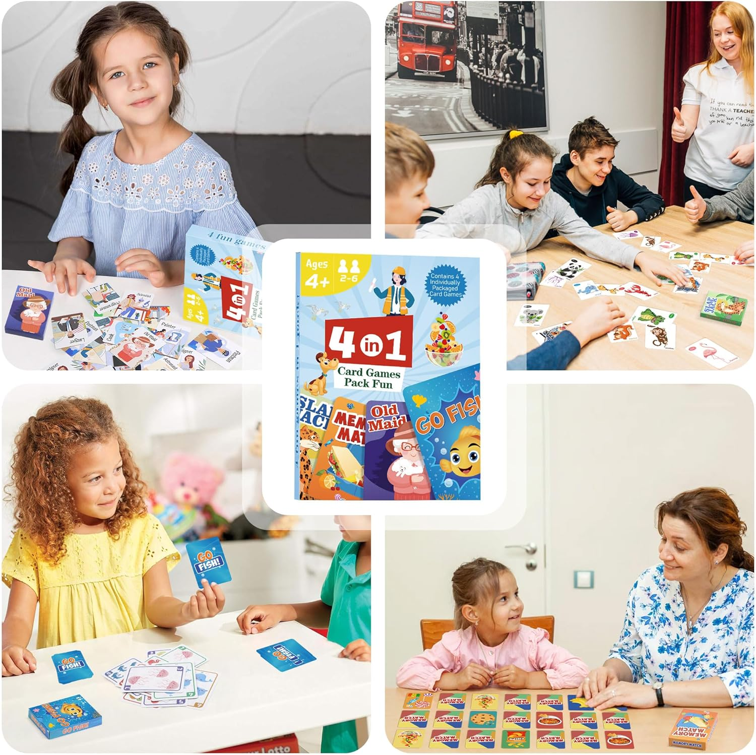 Timenued Card Games Go Fish,Old Maid,Slap Jack and Memory Match- 4 Decks in 1 Pack,Classic Card Games for Kids Ages 4 and Up, Family Party Card Games for Kids and Adults,Fun Gifts for Boys and Girls image number 6