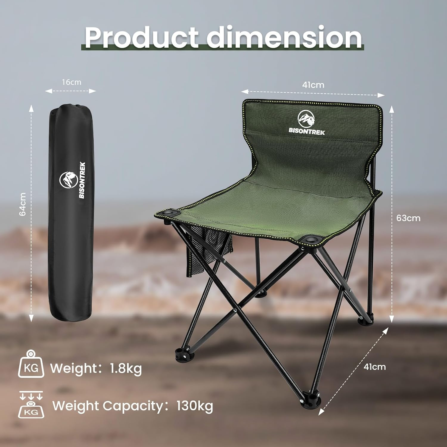 Camping Hiking Chair Outdoor Fishing BBQ Garden Seat, Portable Lightweight Picnic Beach (Green) image number 4
