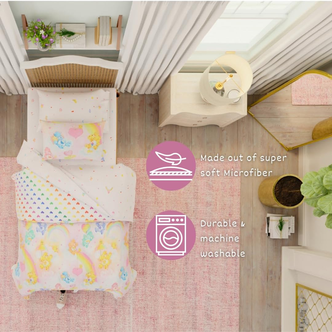 Franco Collectibles Care Bears Classic Retro Rainbow Bedding 5 Piece Super Soft Comforter and Sheet Set with Sham, Twin, (100% Official Licensed Product) image number 6