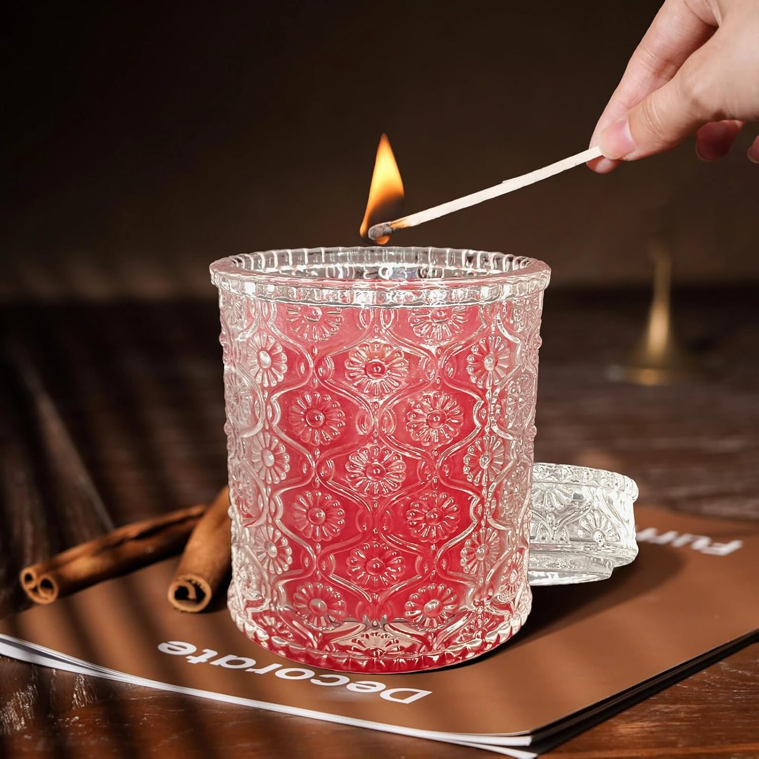 TTRWIN Apple Cinnamon Scented Candle, Natural Soy Wax and Plant Essential Oils, Red Candles, Long-Lasting Clean Burning, Aromatherapy Candles, Gift Surprise for Christmas, Birthday