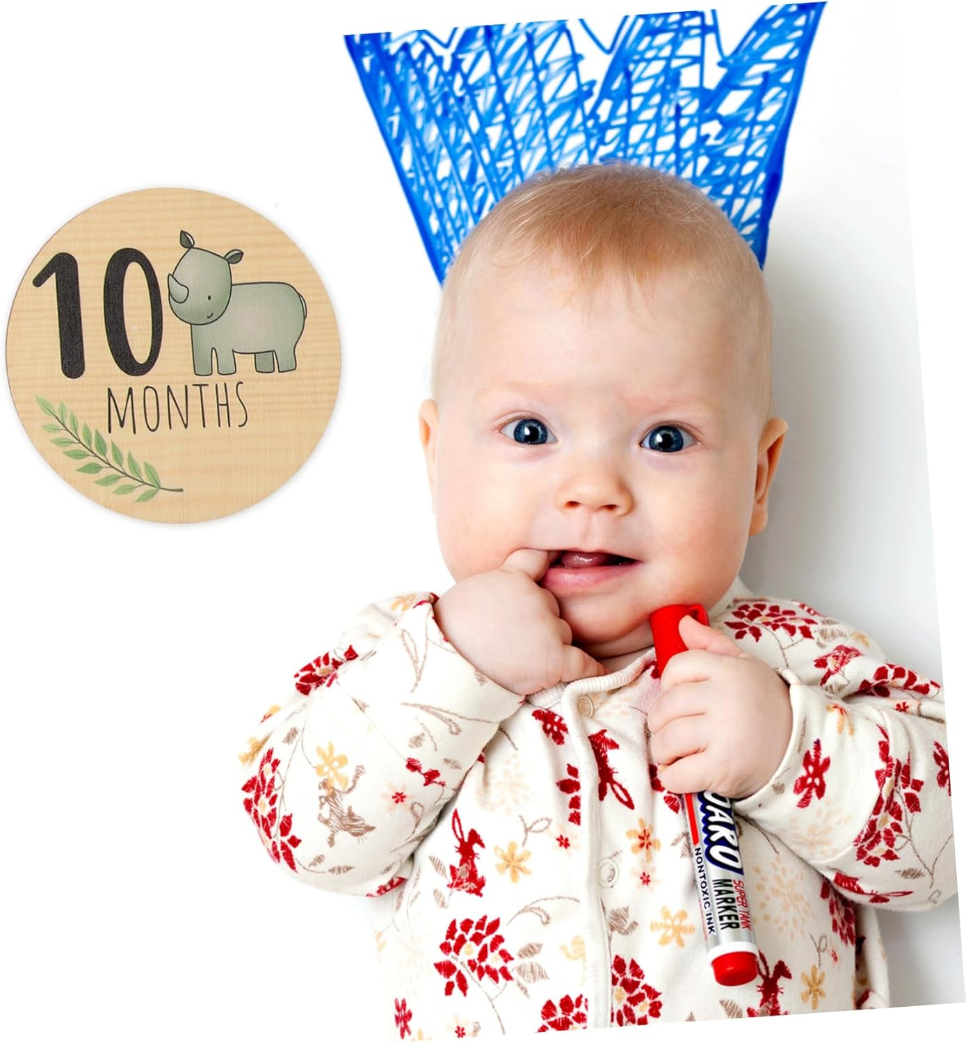 7Pcs Wooden Milestone Cards Month Announcement Signs Cute Animal Designs Photo Props for Newborn Capturing image number 2