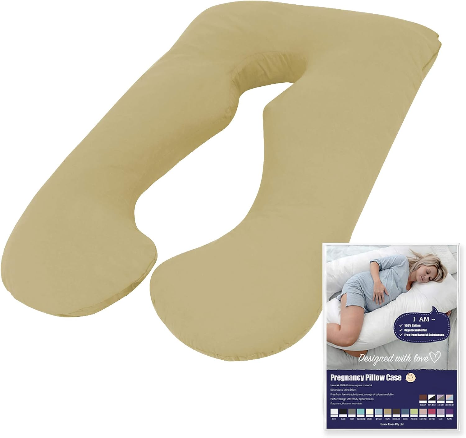 Woolcomfort Australian Made Pregnancy/Maternity/Nursing Pillow Pillowcase (Taupe Pillowcase ONLY)