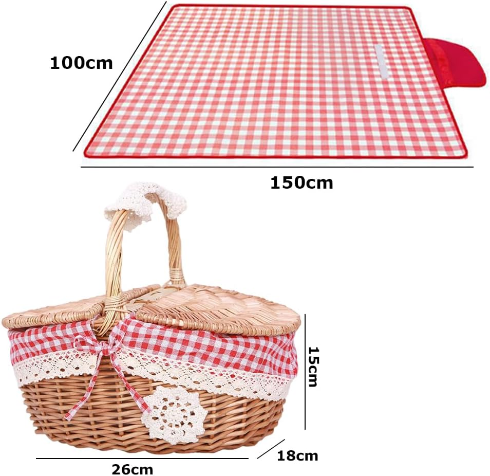 Picnic Basket, Woven Wicker Baskets,Hand Knit Storage Container,Portable Camping Organization,Handheld Rattan Decorative Hamper,Weaving Hamper,With a Picnic Mat image number 5