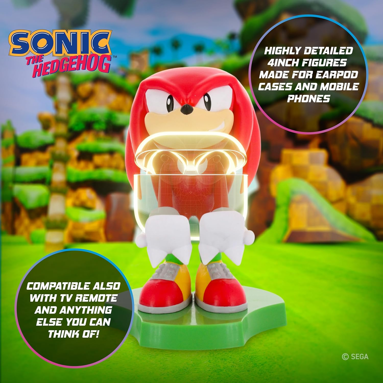 Mini Cable Guys - SEGA: Knuckles Collectible Figurine Accessories & Tech Holder/Stand (Iphone, Samsung, Air Pods, Earbuds) image number 5