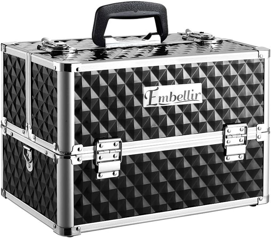 Portable Cosmetic Beauty Makeup Case Diamond Black Travel Organizer Storage