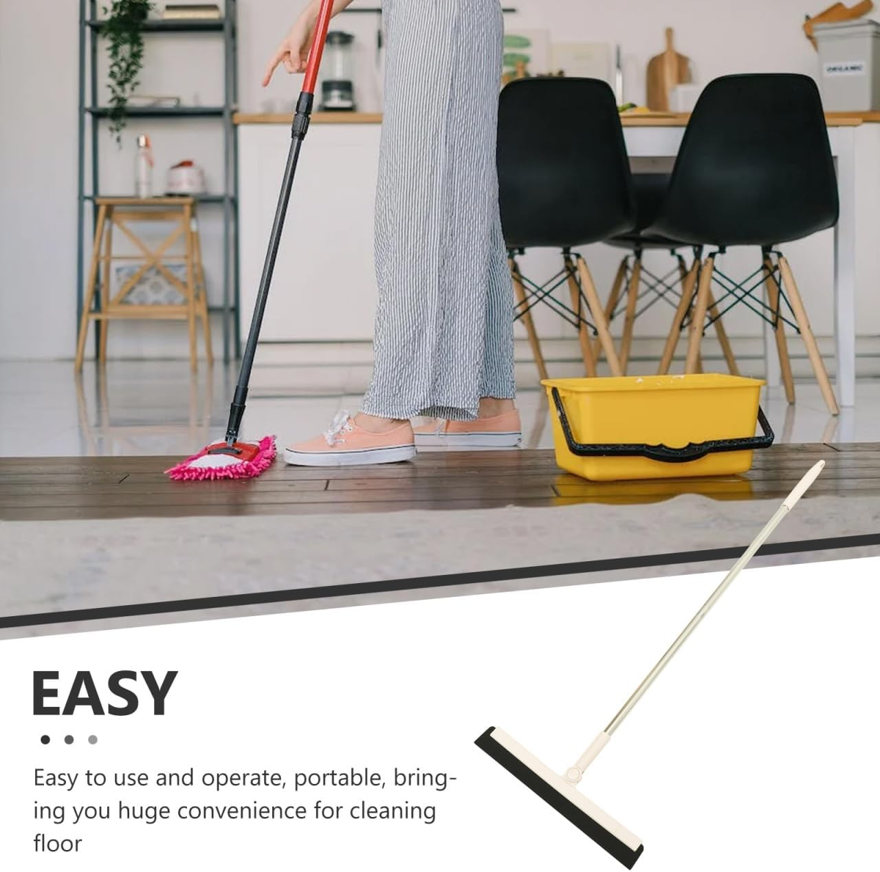 ULTECHNOVO Floor Squeegee 106 CM, Metal Long Handle, Shower Squeegee for Washing Drying Bathroom Remove Dog Hair Windows Scraper image number 4