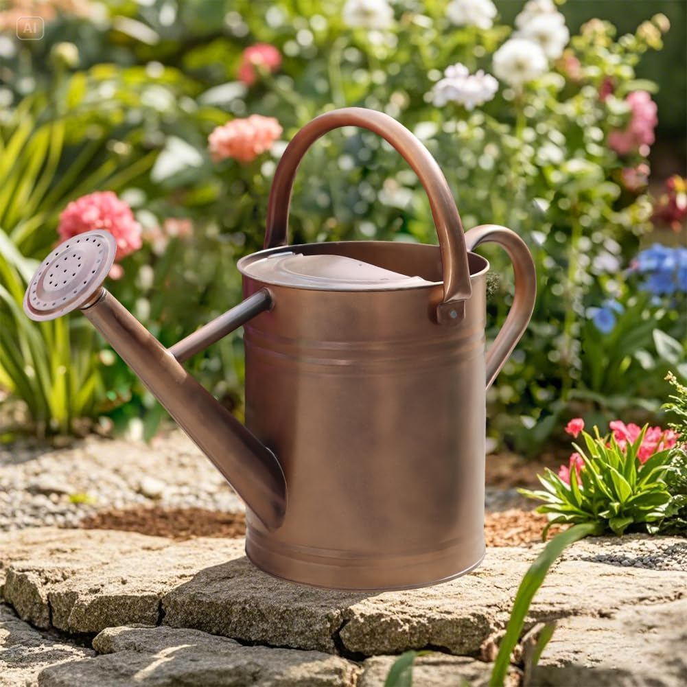 Sliver Galvanized Steel Watering Can with Copper Accents,Removable Rosette-Diffuser,One-Gallon - Green image number 3