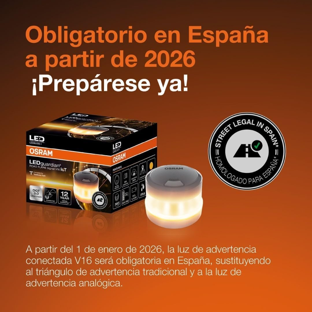 OSRAM Ledguardian Road Flare Signal V16 Iot, DGT 3.0 Certified LED Warning Light, Mandatory Use in Spain, 1900K, Real Time Localization image number 6