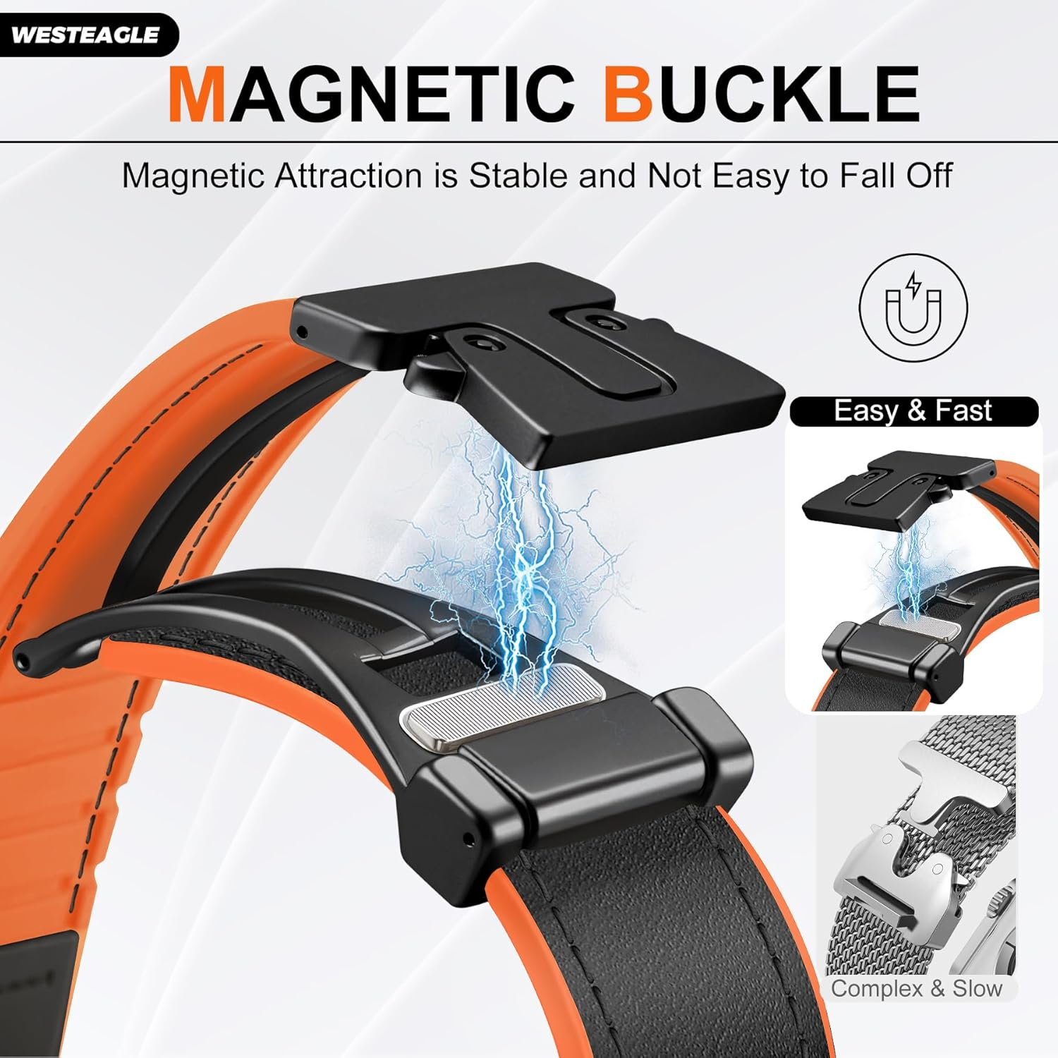 Westeagle Magnetic Leather Bands Compatible with Apple Watch 49Mm 46Mm 45Mm 44Mm 42Mm 41Mm 40Mm 38Mm for Men Women, Genuine Leather with Magnetic Buckle for Iwatch Ultra 1/2 Series SE/10/9/8/7/6/5/4/3 image number 5