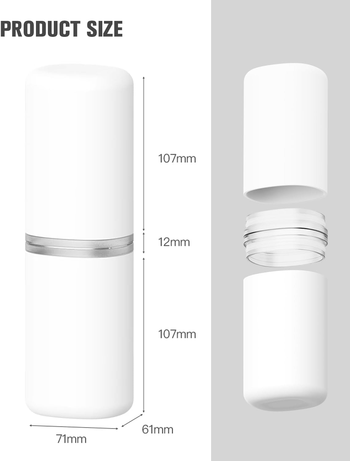 FERYES Travel Toothbrush Holder - Portable Toothpaste Organizer with Mouthwash Cup, Travel-Friendly Tooth Brushes Holder with Draining Lid - White image number 5