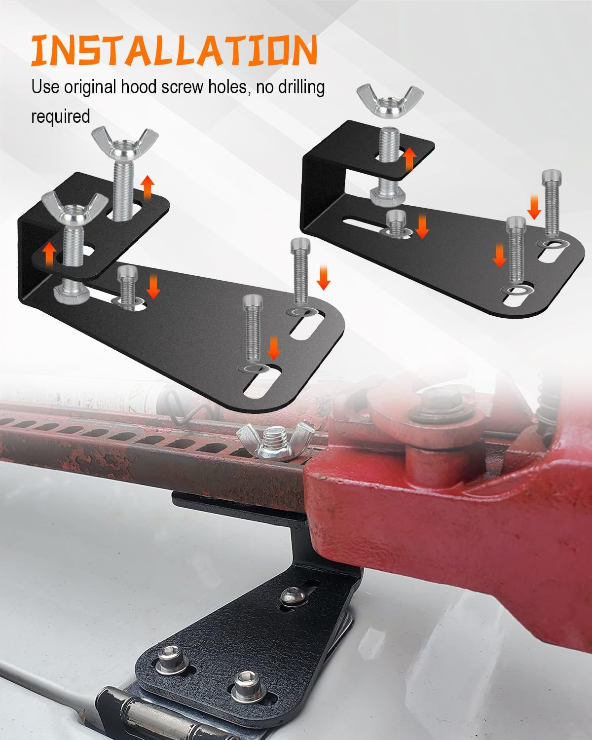 High Lift Jack Hood Mounts, Steel Hinge Hi Lift Jack Stand Mount Compatible with Jeep Wrangler CJ 1944-1986 / YJ 1987-1995 / TJ 1997-2006, 2 Pack, Black image number 2