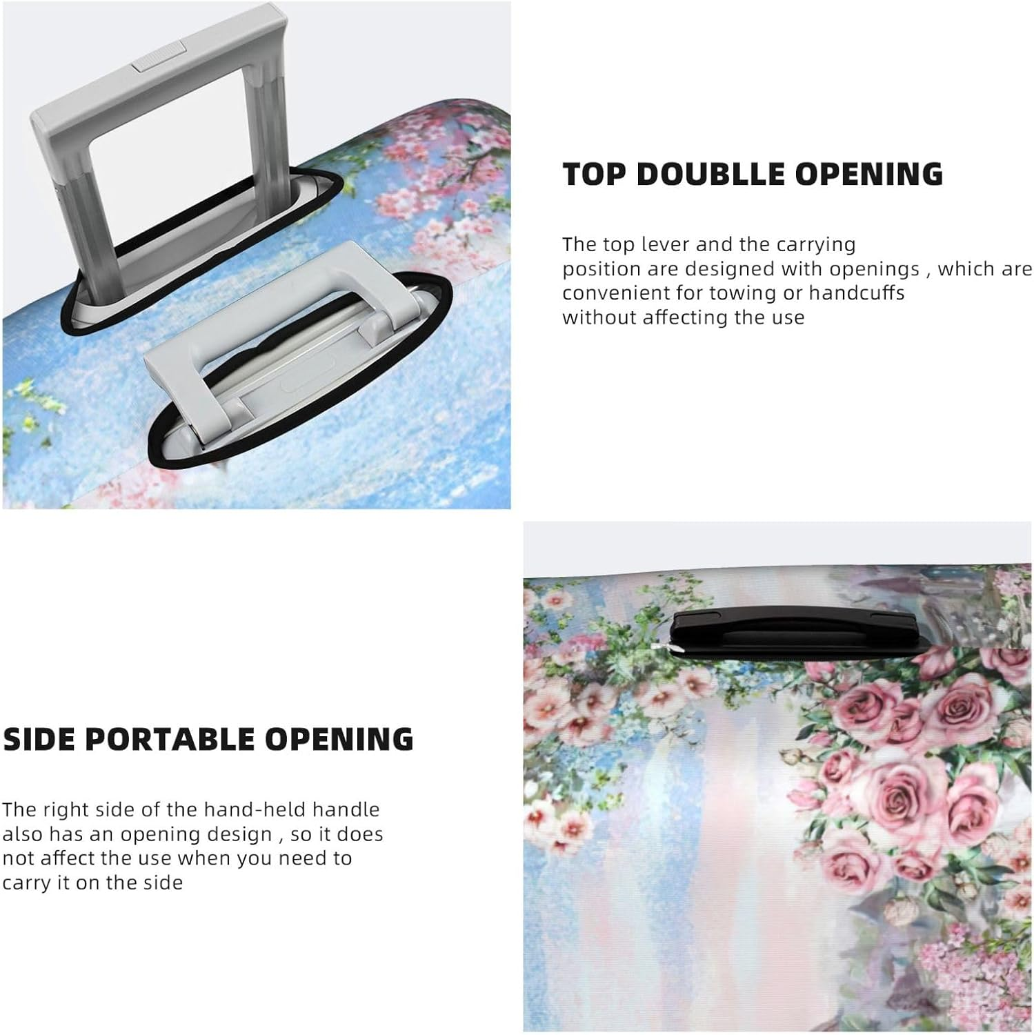 Odddot Paris Eiffel Tower with Flowers Print Travel Luggage Cover,Suitcase Protector Cover, Washable Baggage Covers,For 18-32 Inch Luggage, Paris Eiffel Tower with Flowers, Small image number 3