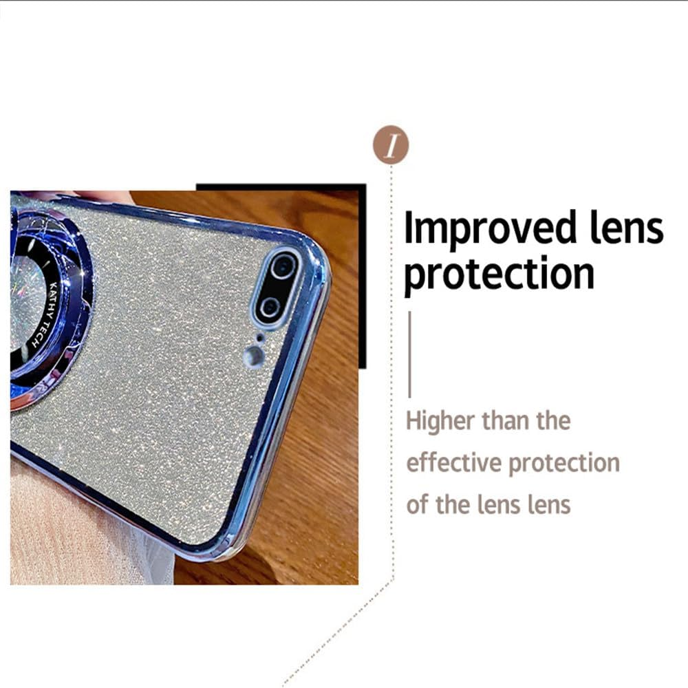 SIYOPINPFY Case for Iphone 16E 2025 6.1 Inch Case with Stand Ring Holder Glitter Sparkling Diamond Protective Silicone Thin Shockproof Camera Protection Mobile Phone Case for Iphone 16E 2025, DS Pink - Glossy Blue image number 4