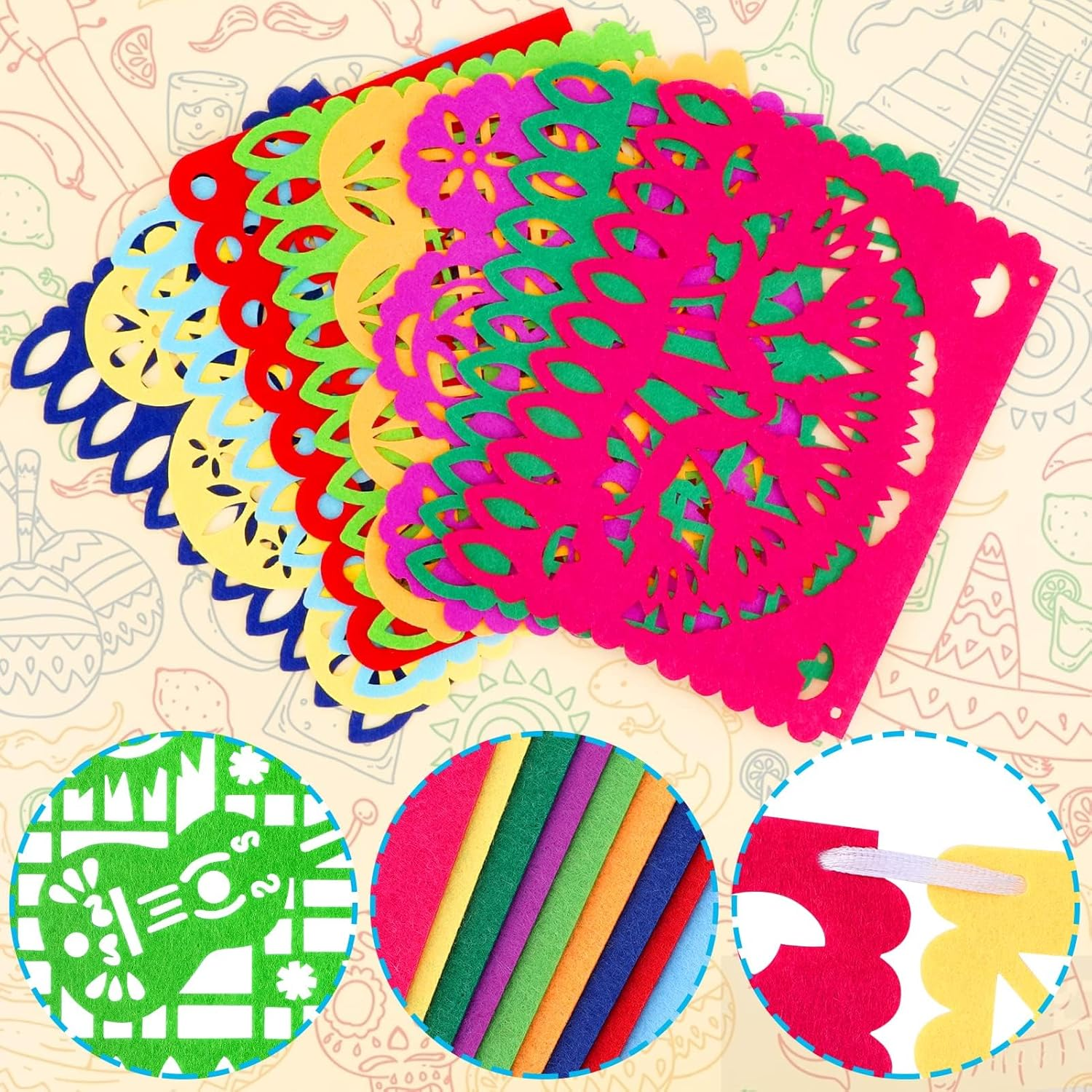 Hapurs 4 Packs Mexican Party Banner 38 Feet Fiesta Banner Cinco De Mayo Dia De Los Muertos Decor Day of the Dead Decorations Mexican Fiesta Themed Party Decorations Supplies image number 6