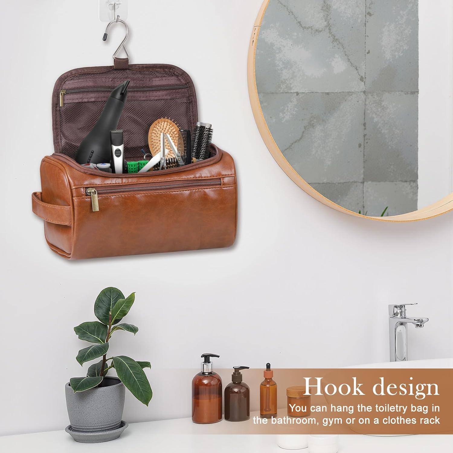 Zocipro Leather Toiletry Bag for Men, PU Artificial Leather Wash Bag for Travel, Gym & Shaving, Dry & Wet Separation with 3 Compartments - Perfect Men'S Hanging Washbag with Shoe Bag image number 5