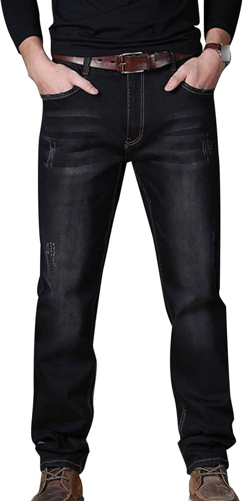 SWJGLITTR Men'S Oversize Stretch Loose Fit Jeans Wide-Leg Baggy Men Denim Pants Relaxed Fit Comfort Flex Waist Jean, Black, 31 image number 4