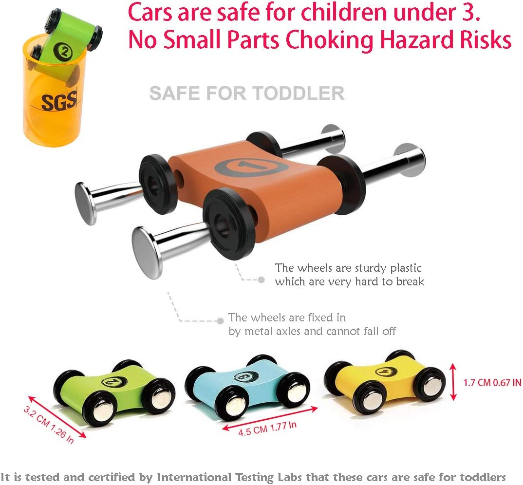 TOWO Wooden Car Ramp Toy- Zig Zag Car Slide with 4 Wooden Cars & Roof Top Car Park Playsets-Click Clack Track Wooden Car Toys for Toddlers -Racing Car Toys for Kids Boys Girls 1 2 3 4 image number 1