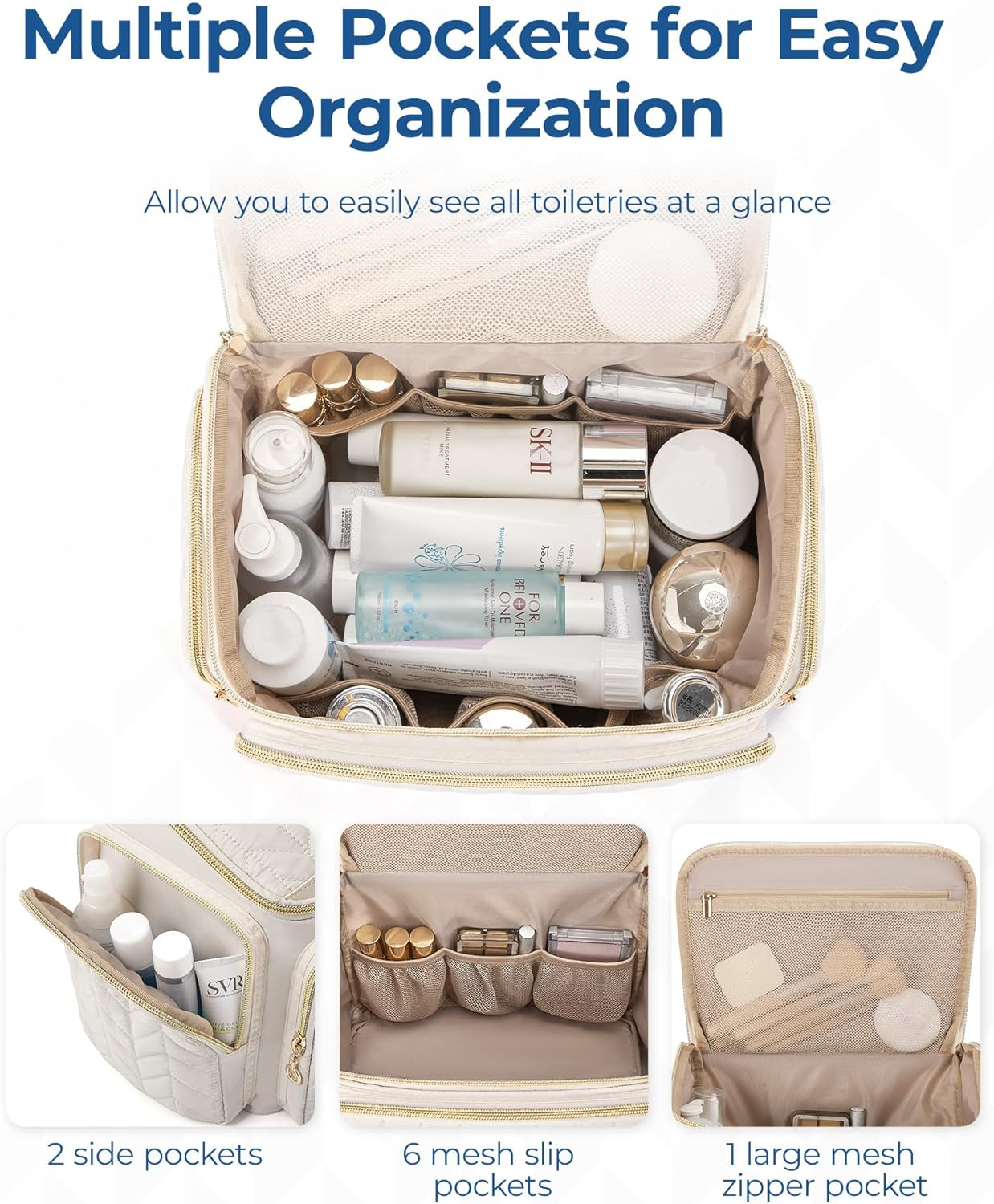 BAGSMART Travel Toiletry Bag, Large Wide-Open Travel Bag for Toiletries, Makeup Cosmetic Travel Bag with Handle-Pink