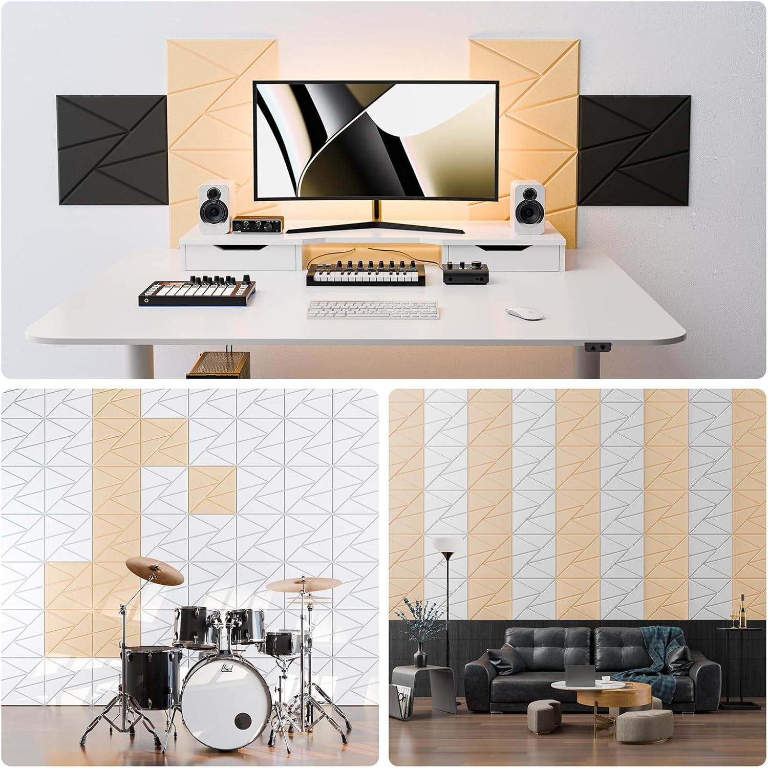 22 Pack Acoustic Panels with Self-Adhesive, 12"X 12"X 0.4"Sound Proof Foam Panels, Sound Panels High Density, Soundproof Wall Panels for Home Studio Office Apricot Pink