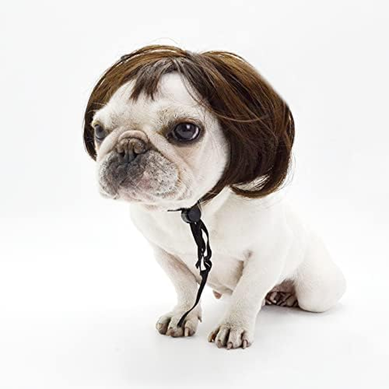 Funny Dog Cat Cosplay Wig, Pet Wigs for Halloween, Christmas, Parties, Festivals, Dog Wigs for Small Medium and Large Dogs (Black Brown Straight Hair) image number 6