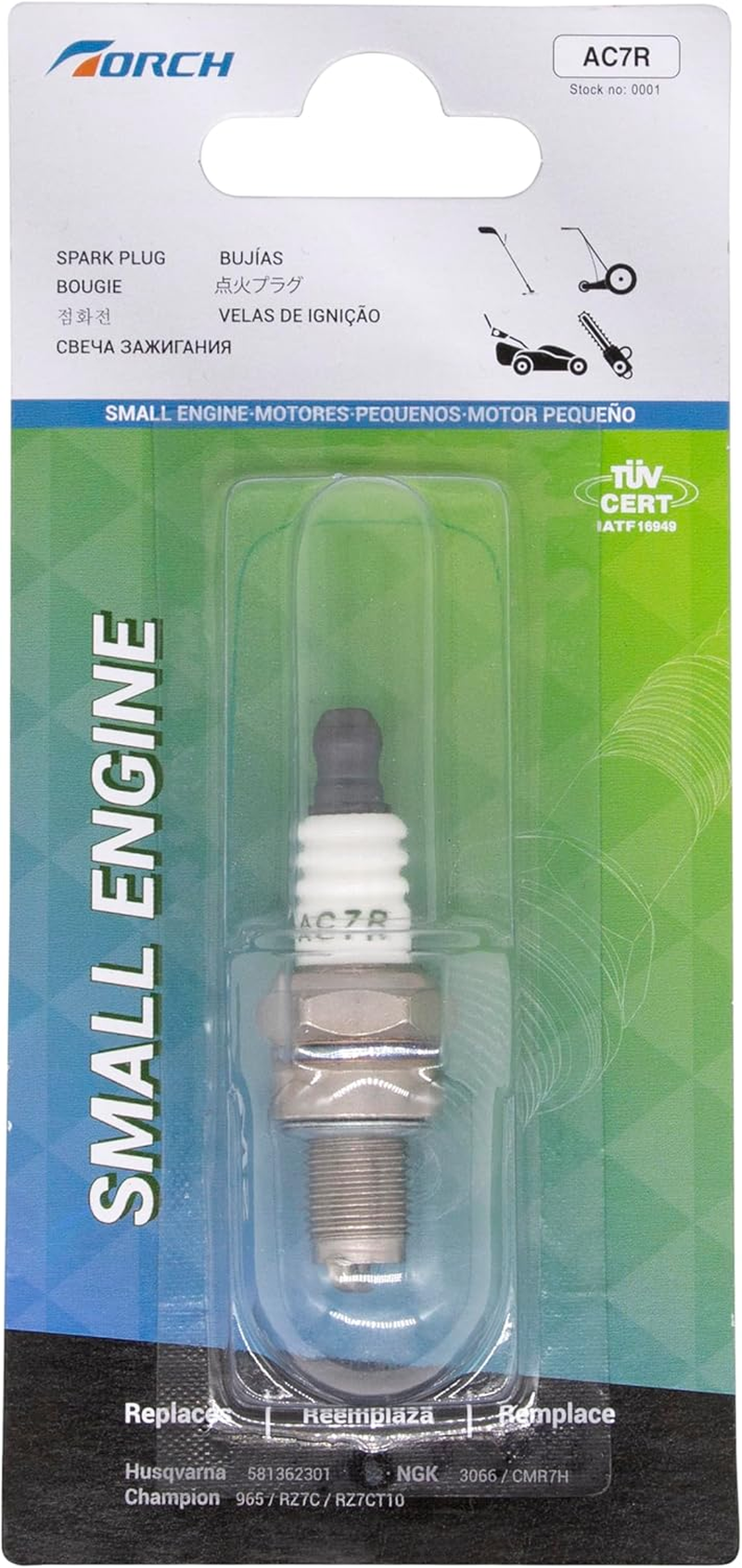 2PK TORCH AC7R Spark Plug Replace for Husqvarna 581362301, for NGK 3066/Cmr7H,For Champion 965/RZ7C RZ7CT10, for Brisk TR14C TR14S, for Autolite 4194, for Tanaka 018-16005-20, for Torch CMR7H, OEM image number 5