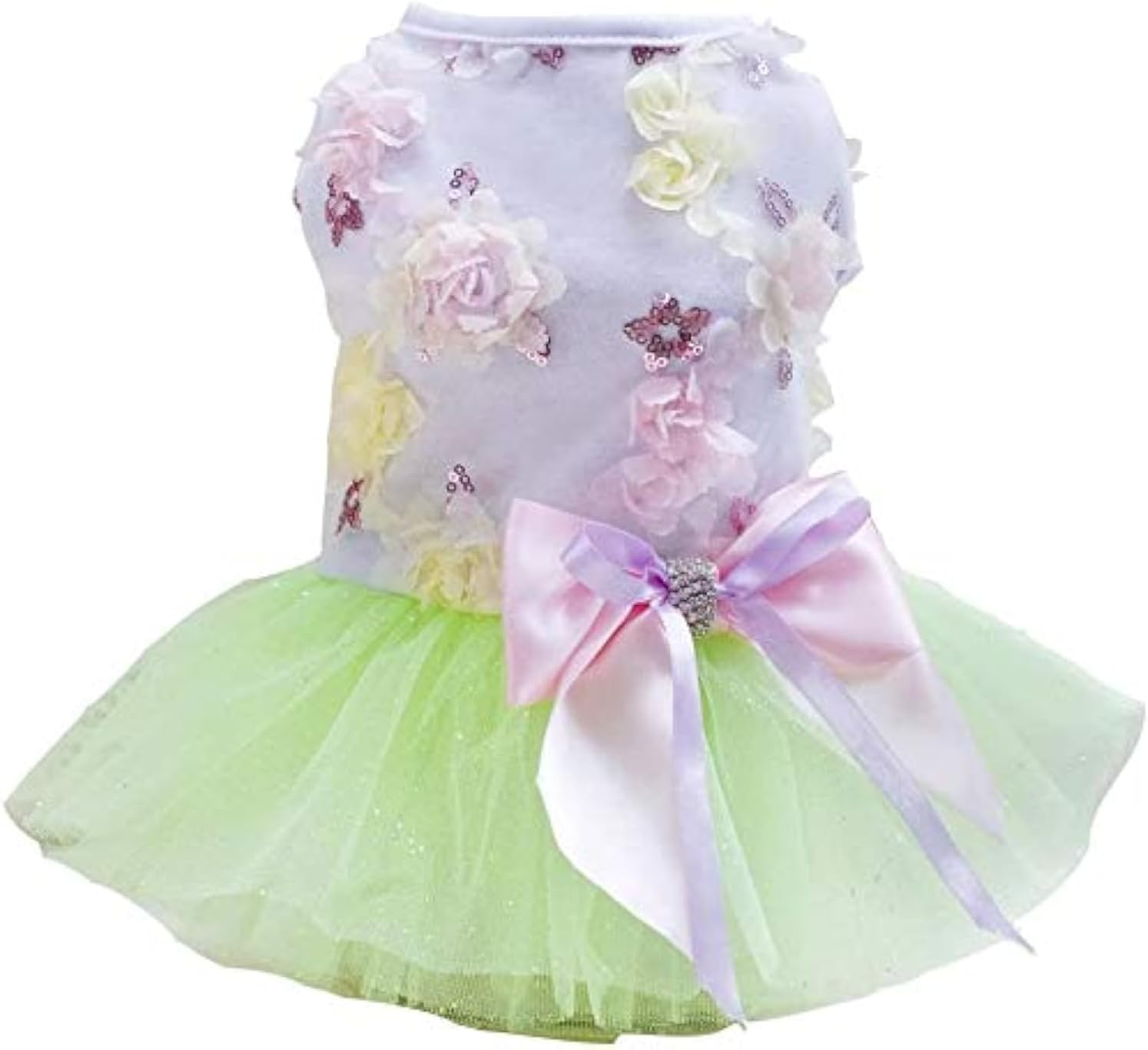Rdc Pet Dog Dress Puppy Dog Princess Dresses,Tutu Flower and Sequin Dot Wedding Lace Dress Luxury Bow Dress for Small Dog Girl (L, Pink)