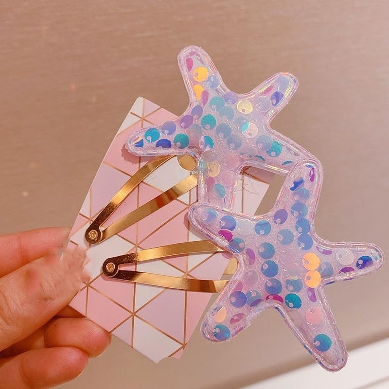 Glitter Starfish Hair Clips for Women Girls 10 Pcs Snap Seastar Clips Starfish Barrettes Sequin Mermaid Seashell Hair Accessories Sea Shell Hairpiece Mermaid Clip image number 2
