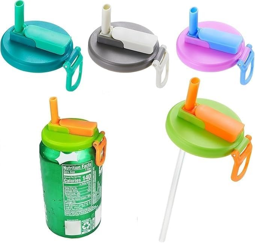 4-Pack 4 Color Soda Can Lids,Color Soda Can Lids with Straws,Reusable Pop Can Lids，Covers &ndash; Can Caps, Topper &ndash; Can Saver,Stopper &ndash; Fits Standard Soda Cans image number 2