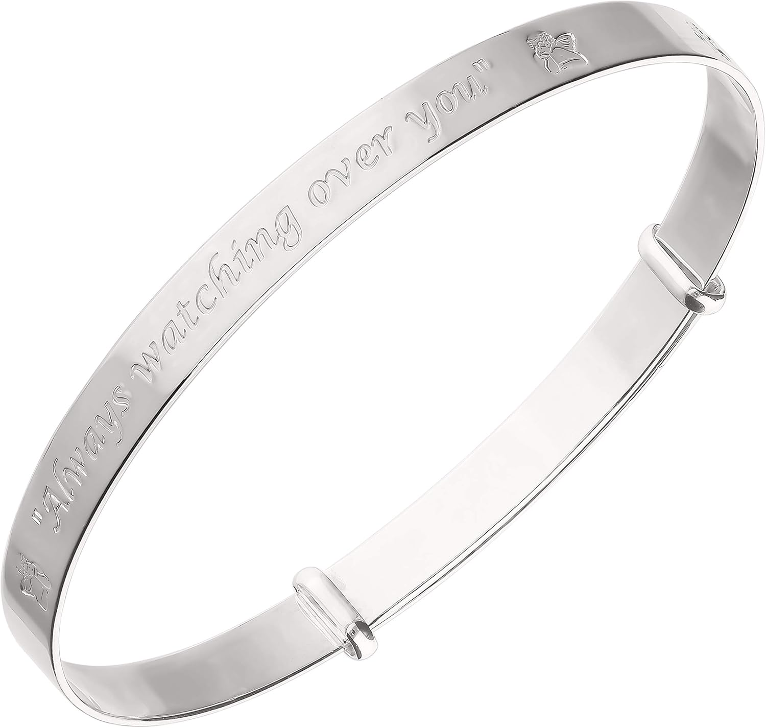DV Dolce Valentina Guardian Angel Silver Bangle with "Always Watching over You" Message - Infant Baptism Keepsake (Ages 1-3), Metal