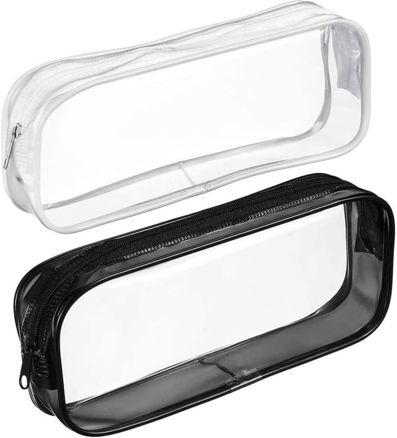 Shoyisenka 2 Transparent Cosmetic Bags - PVC Waterproof Travel Washbasin Bags with Zippers, Unisse-Only Transparent Stationery Storage Bags (Black and White, 20.5X8.5X3.5 Cm). image number 5