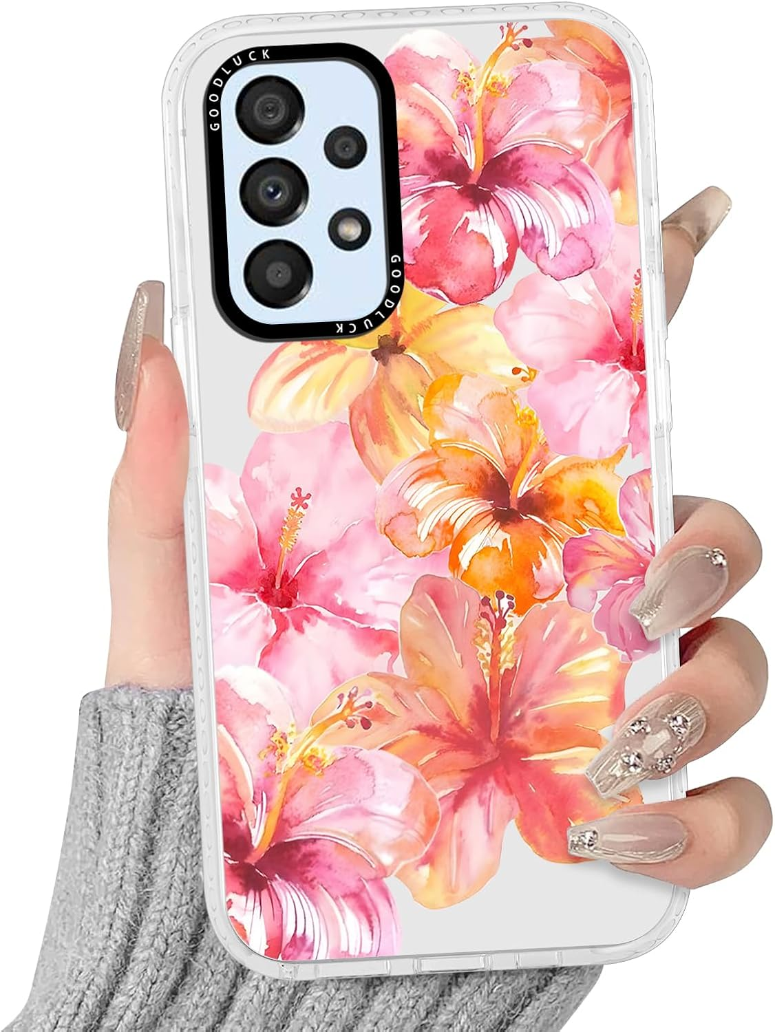 Yoedge Transparent Mobile Phone Case for Samsung Galaxy A53 5G Case, Aesthetic Hibiscus Flowers Summer Pattern Shell Design Girls Gift Protective Case, Silicone Case Cover for Samsung A53 6.5 Inches