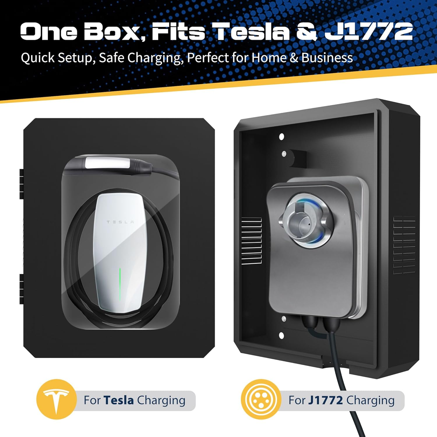 Weatherproof Outdoor EV Charger Enclosure Box with Lock for Tesla Wall Charger Connector with Cable Organize Holder | Visible Sun Protection Easy to Install, Black image number 4