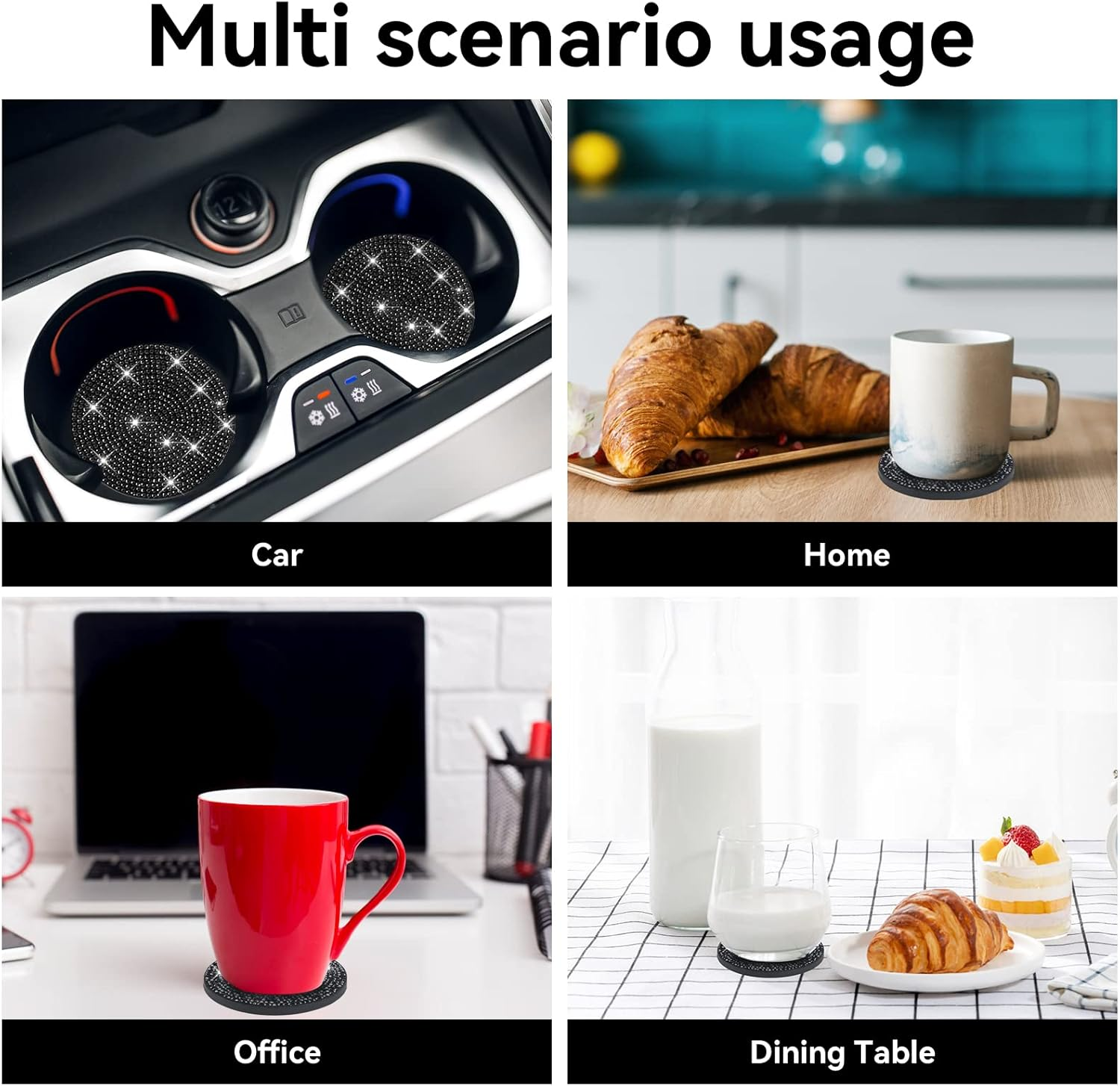 SINGARO Bling Cup Holder Coasters for Car, 2PCS Universal Non-Slip Cup Holder, Embedded Decorative Coasters, Shiny Crystal Car Interior Accessories Gifts for Women (Black) image number 6