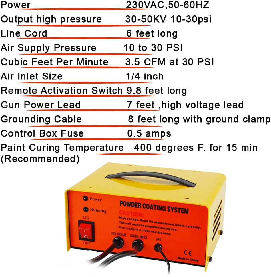 Powder Coating Gun,Portable Powder Coating System,Electrostatic Spray Machine Set,Foot Switch,Power Source,3 Nozzles and 2 Powder Cups,30-50Kv image number 1