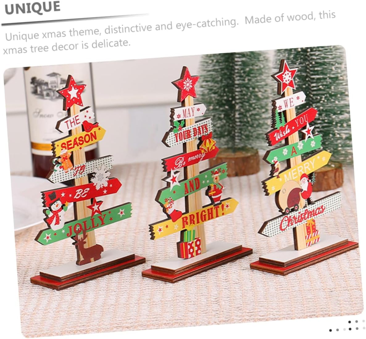 Anneome 3Pcs Wooden Christmas Tree Tabletop Decor Festive Ornament Centerpiece for Holiday Parties and Home Decoration Xmas Atmosphere for Dining and Bar Settings image number 6