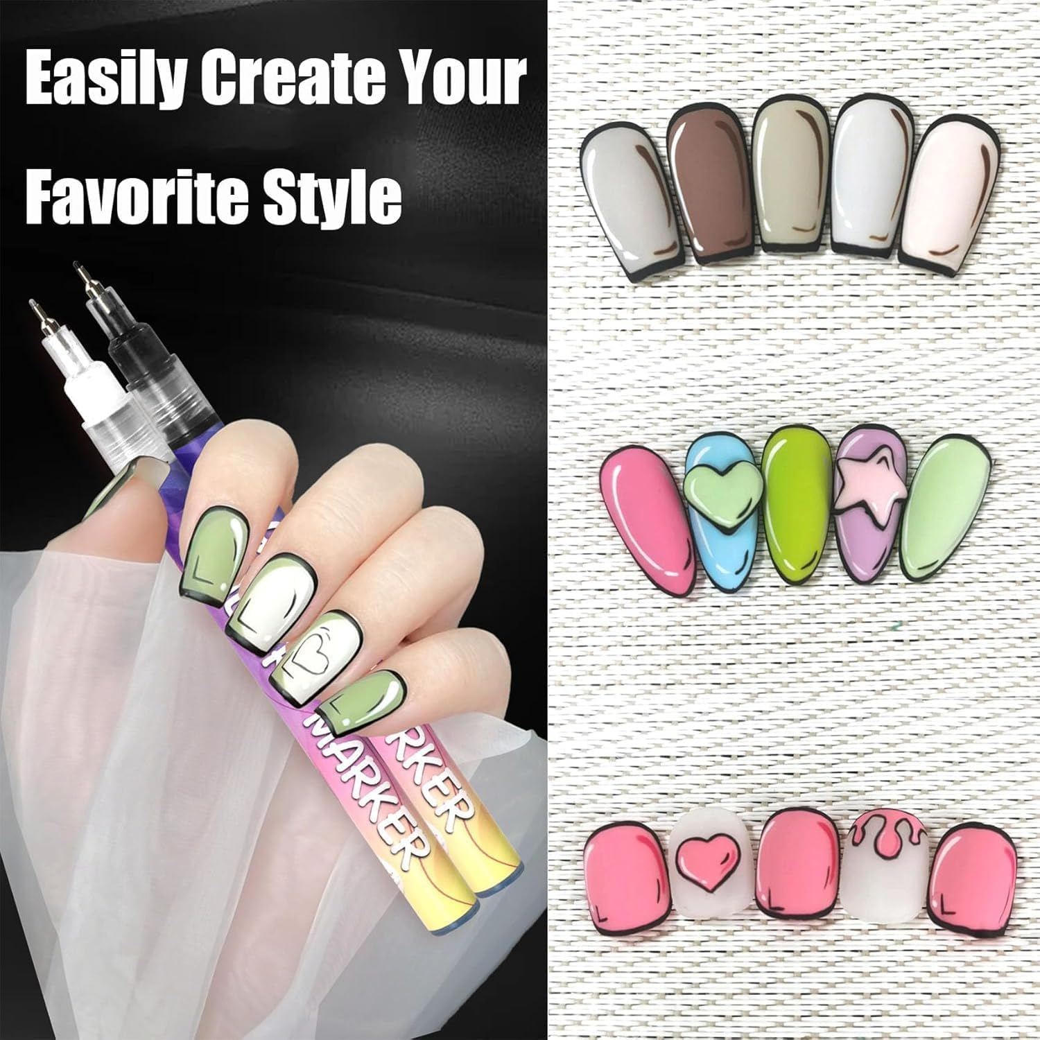 12 Colors Nail Art Pens Set, Nail Art Markers for Gel Nails DIY Nail Art Marker Drawing Painting Liner Pen 3D Nail Polish Pens Quickly Dry Nail Art Nail DIY Decoration (1Pcs) image number 6