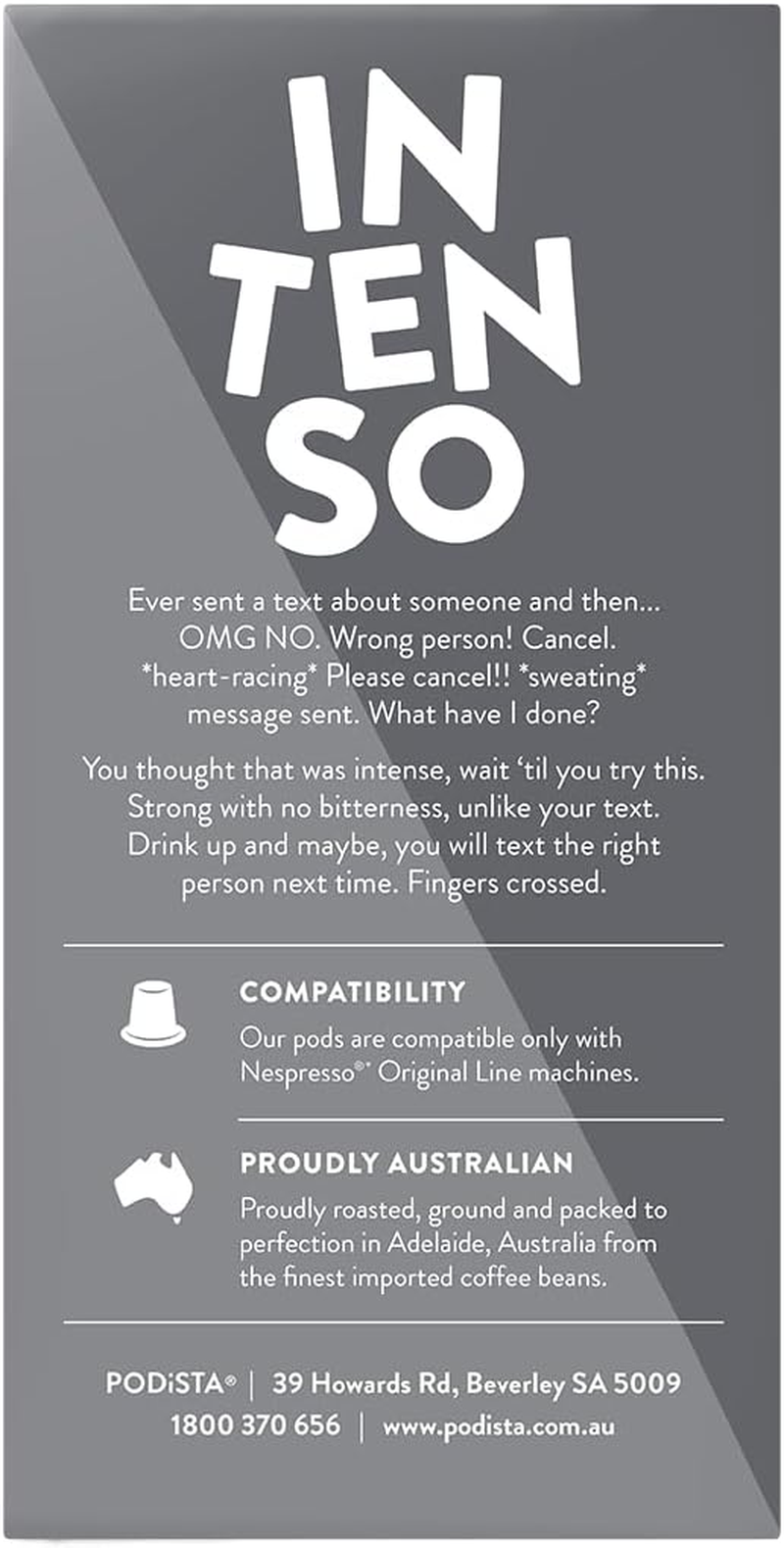 Nespresso Compatible Intenso Coffee Pod Intensity 12/10 Australian Roasted & Packed - 60 Pods (6X10 Pods Pack)