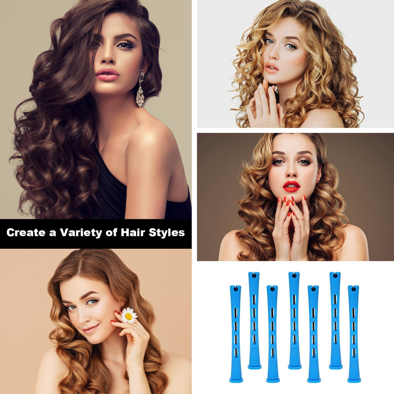 Pack of 50 Small Curls, Perm Set Curlers Hair Wave Rods Curlers for Perm Short Cold Wave Bars with Rat Tail Comb, for Hairdresser (Blue, Diameter 0.35 Inches) image number 1