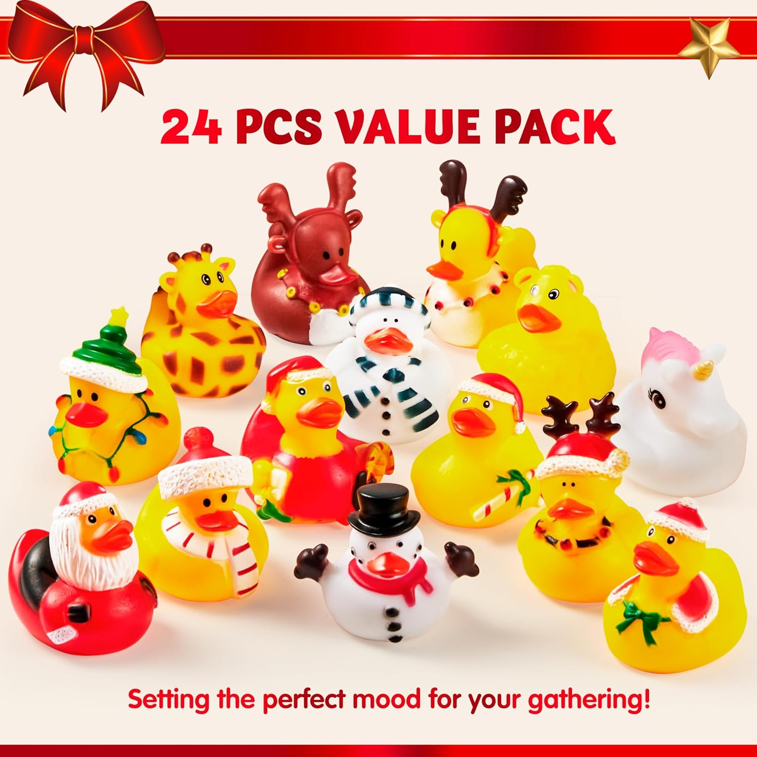 JOYIN 24 PCS Christmas Ducks for Christmas Stocking Stuffers, Xmas Rubber Duck Bath Toys for Kids Gift, Christmas Party Favor Novelty Duckies for Boys, Girls and Toddlers image number 2