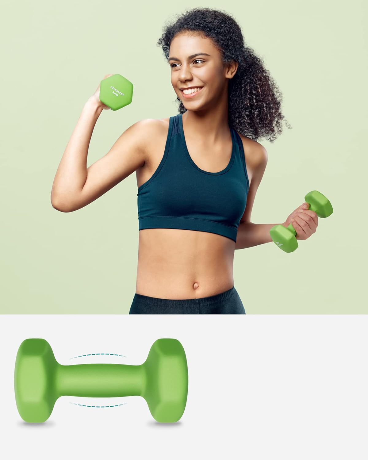 SONGMICS Set of 2 Dumbbells, 2 X 2 Kg Hand Weights with Neoprene Coating, Hexagonal Dumbbells Pair, Home Workout, Fitness Training Exercise image number 4